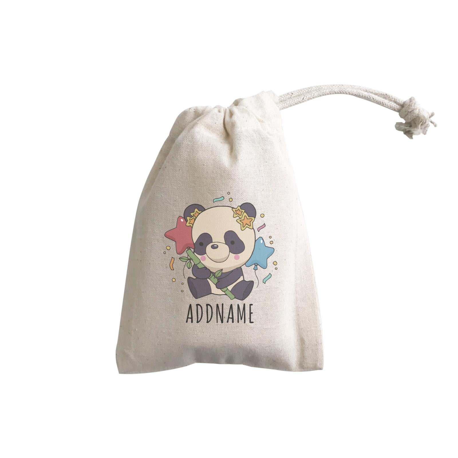 Birthday Sketch Animals Panda with Party Hat Holding Bamboo Addname GP Gift Pouch