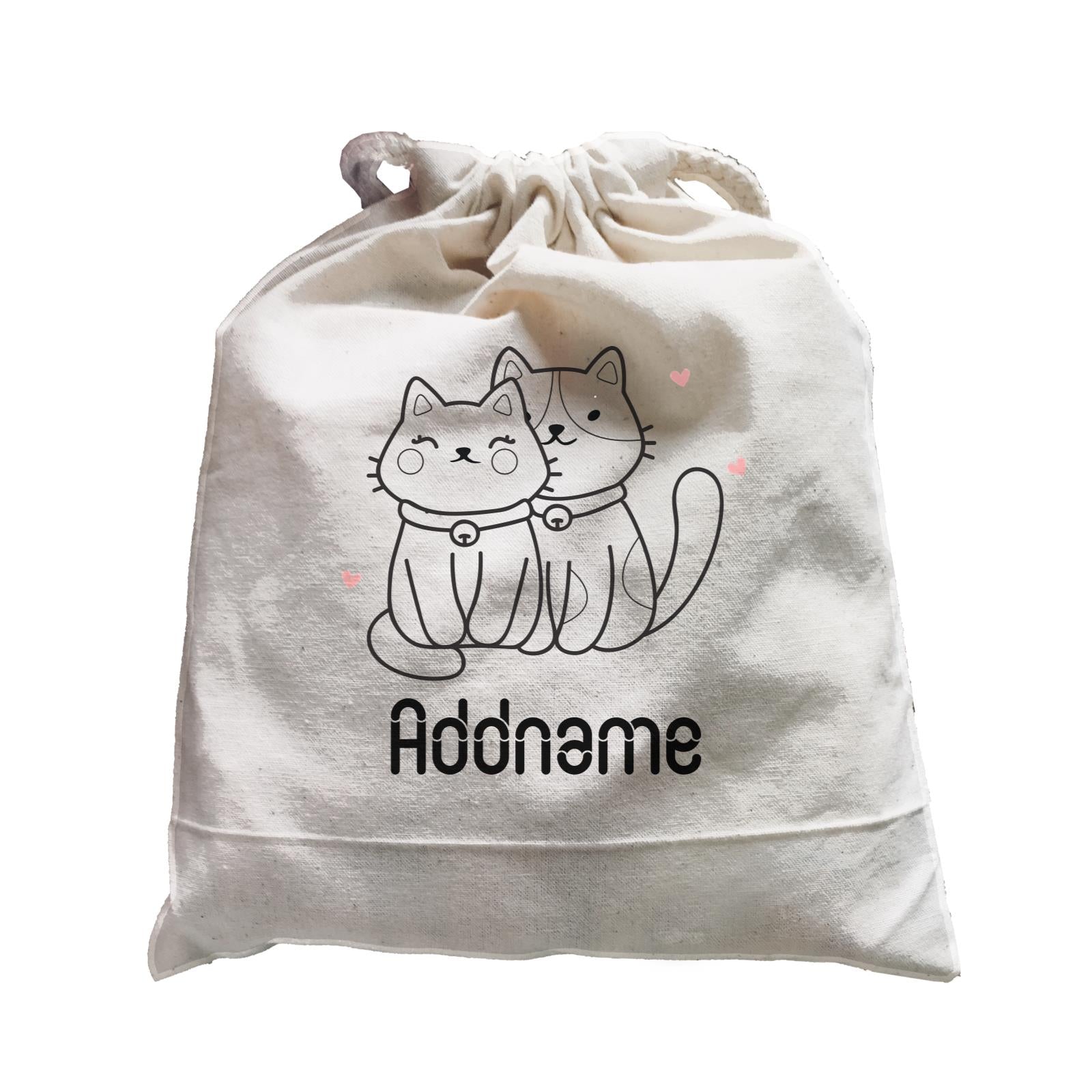 Coloring Outline Cute Hand Drawn Animals Cats Couple Cat Addname Satchel
