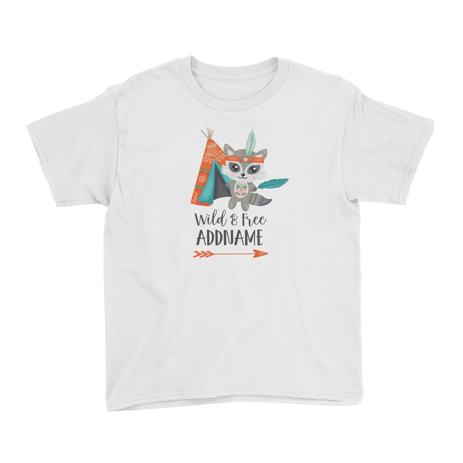 Cute Tribe Animals Raccoon Wild & Free Addname Kid's T-Shirt