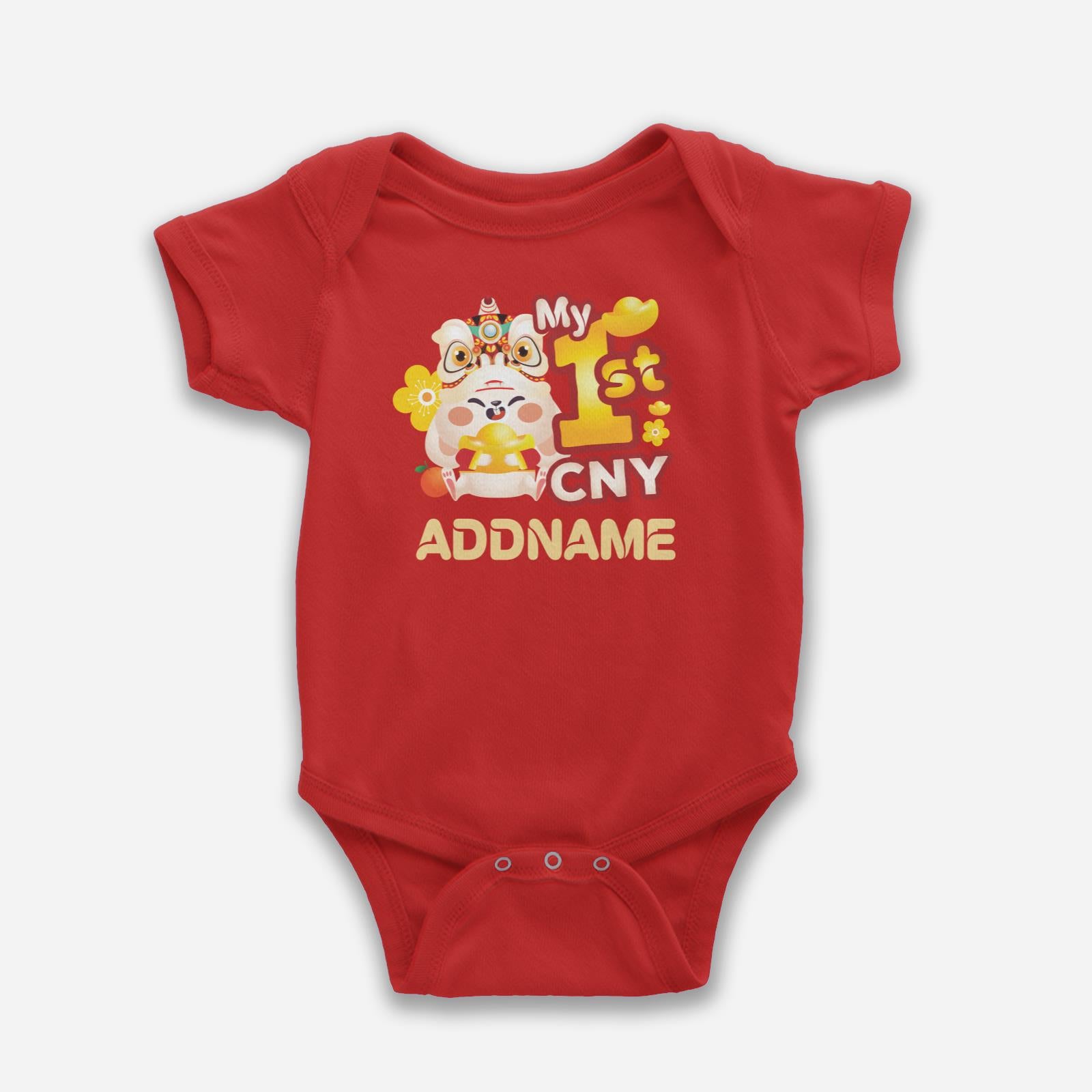 Cny Rabbit Family - My First Cny Baby Romper With English Personalization