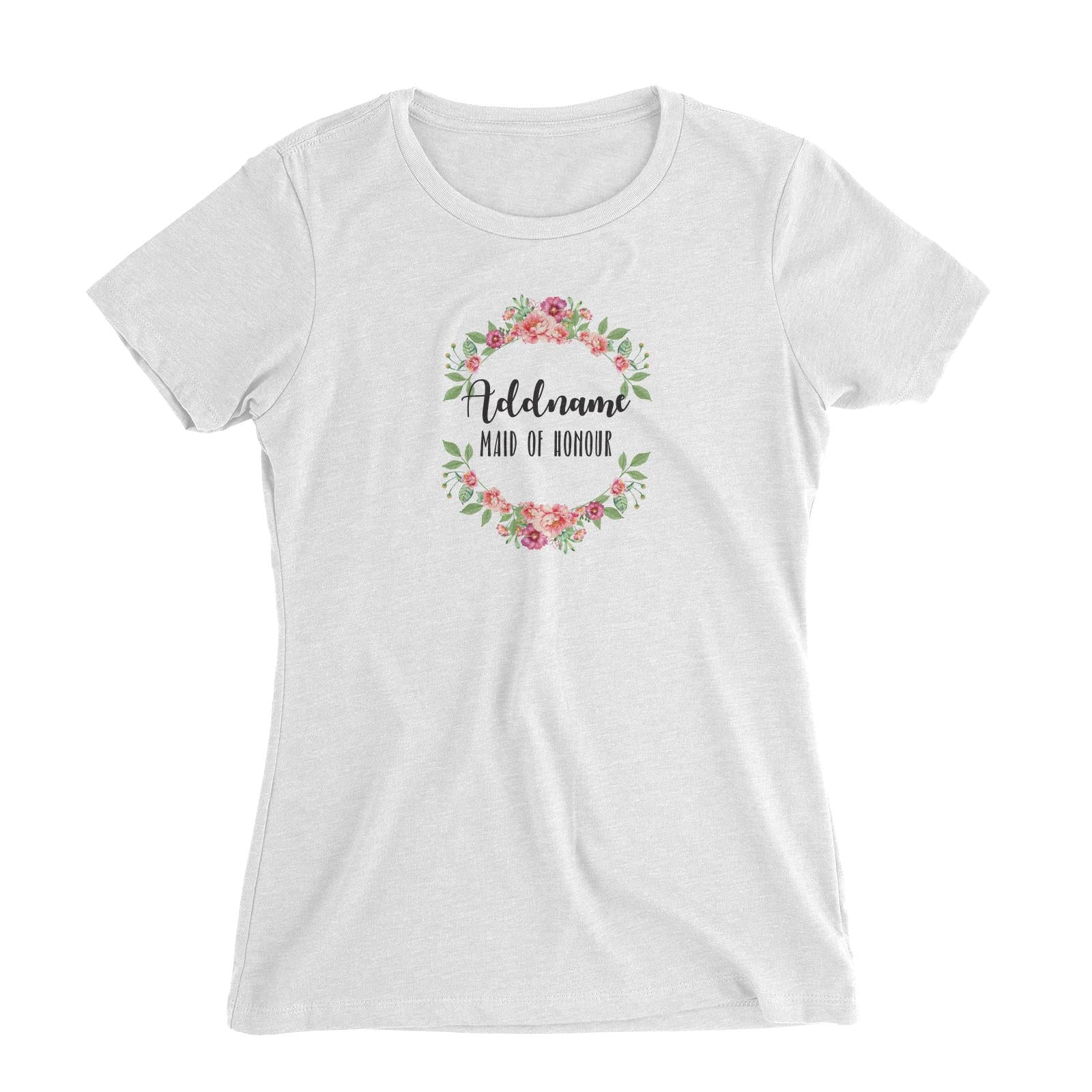 Bridesmaid Floral Sweet Coral Flower Wreath Maid Of Honour Addname Women Slim Fit T-Shirt