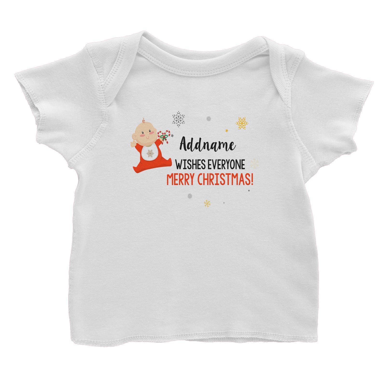 Cute Elf Baby Wishes Everyone Merry Christmas Addname Baby T-Shirt  Matching Family Personalizable Designs