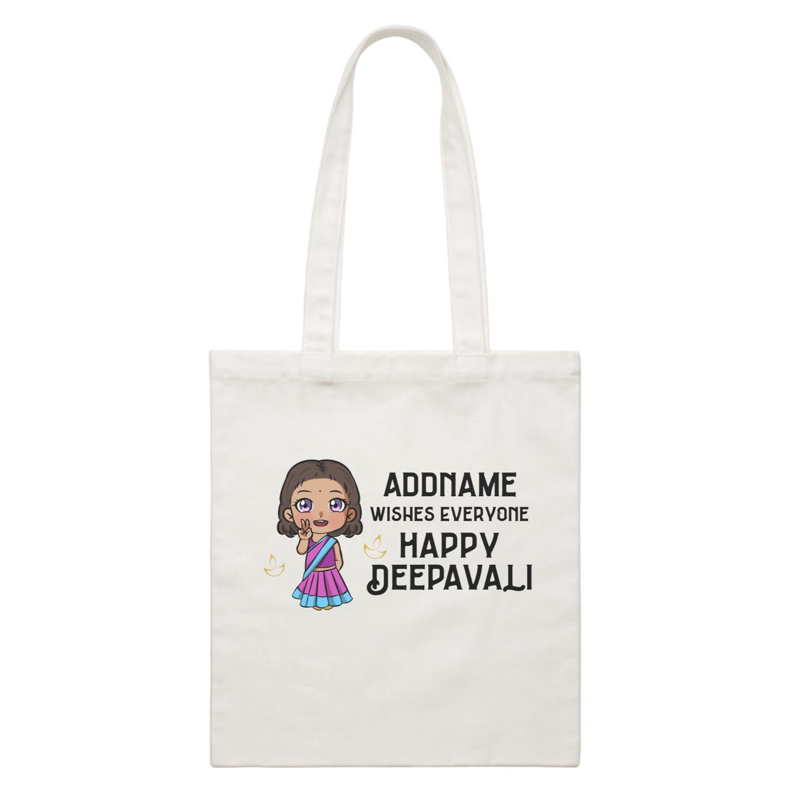 Deepavali Chibi Little Girl Front Addname Wishes Everyone Deepavali White Canvas Bag
