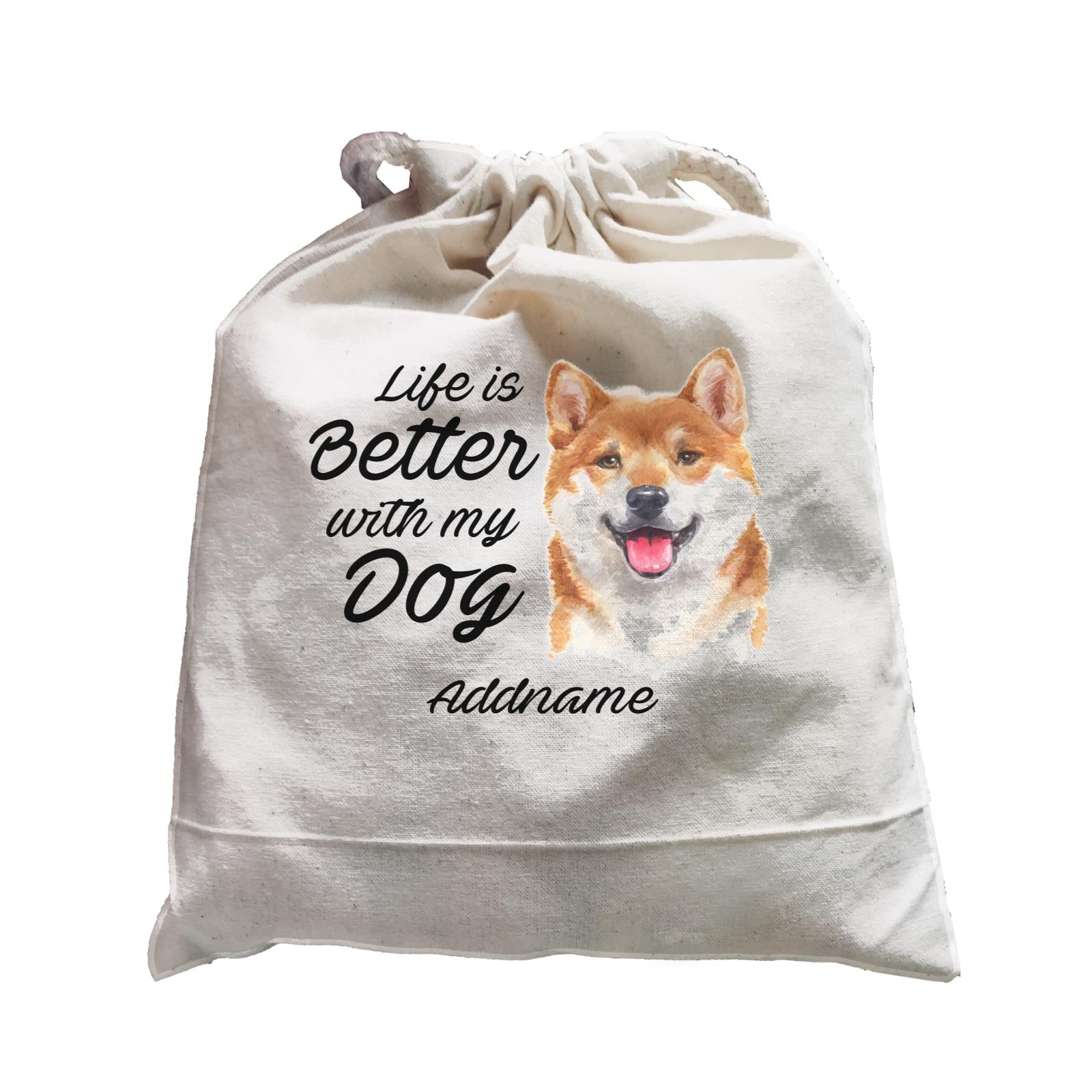 Watercolor Life is Better With My Dog Shiba Inu Addname Satchel