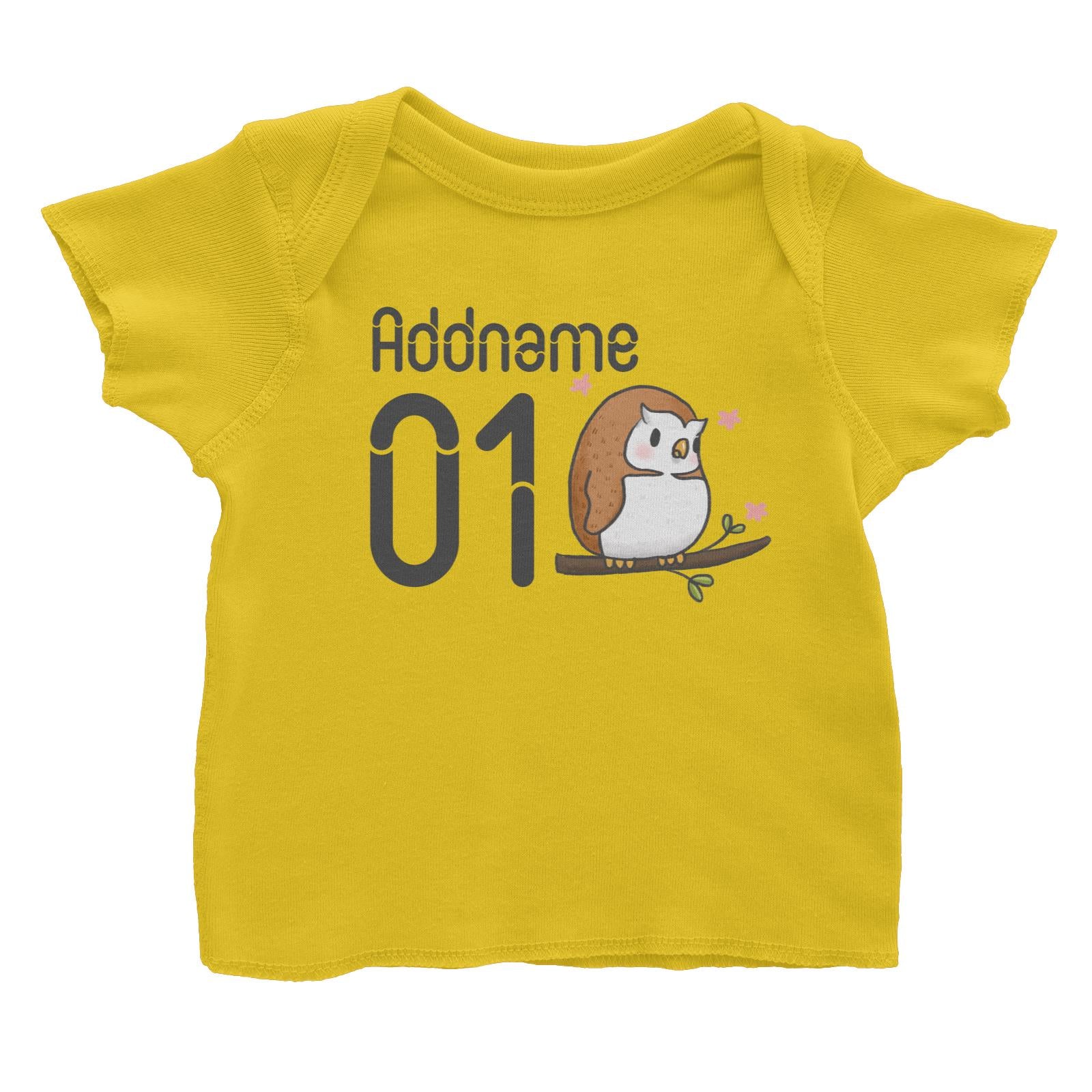 Name and Number Cute Hand Drawn Style Owl Baby T-Shirt