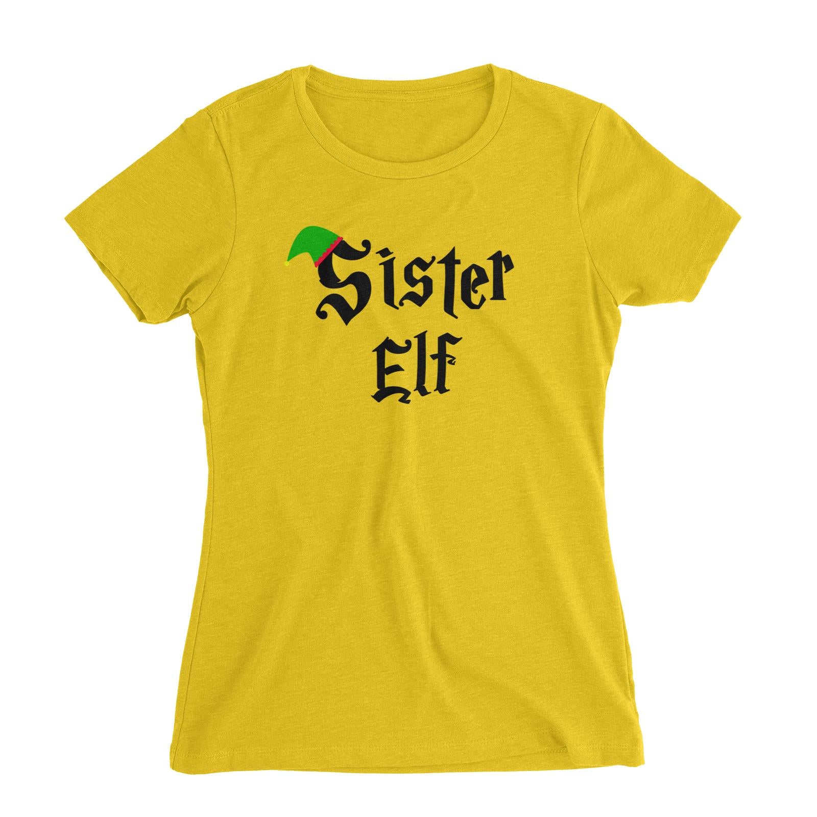 Sister Elf With Hat Women's Slim Fit T-Shirt Christmas Matching Family