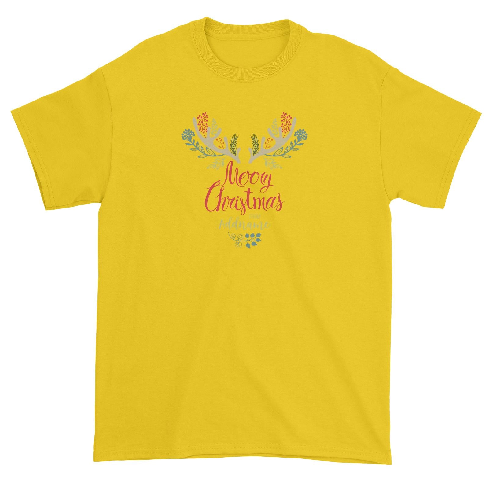 Christmas Reindeer Icon With Merry Christmas Addname Unisex T-Shirt
