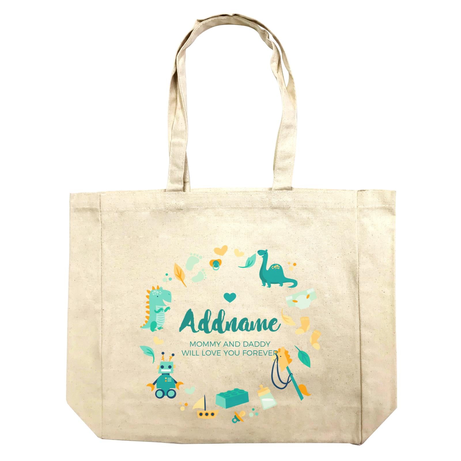Cute Dinosaurs and Toys Elements Personalizable with Name and Text Shopping Bag