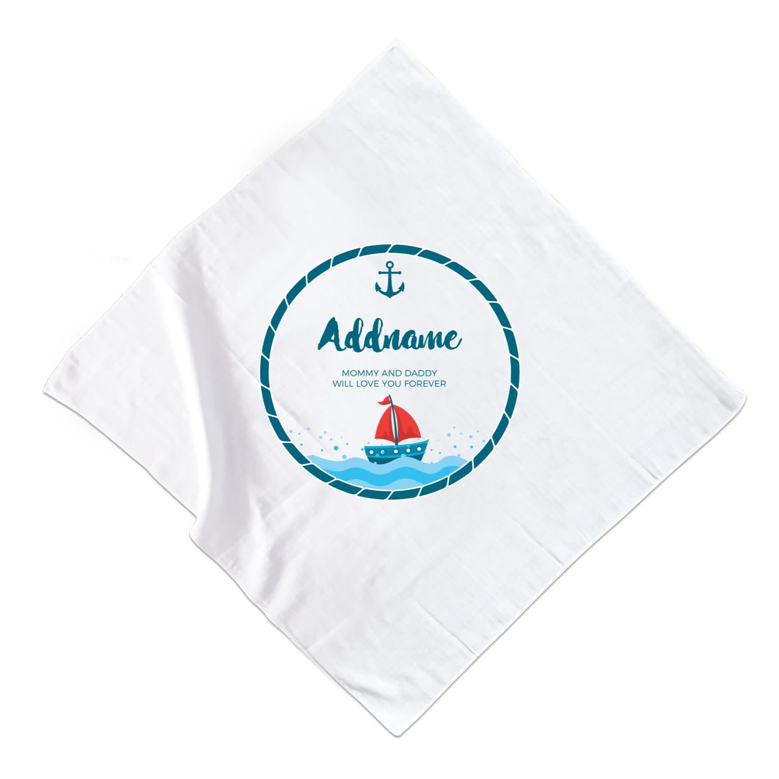 Sailor Emblem with Boat Personalizable with Name and Text Muslin Square