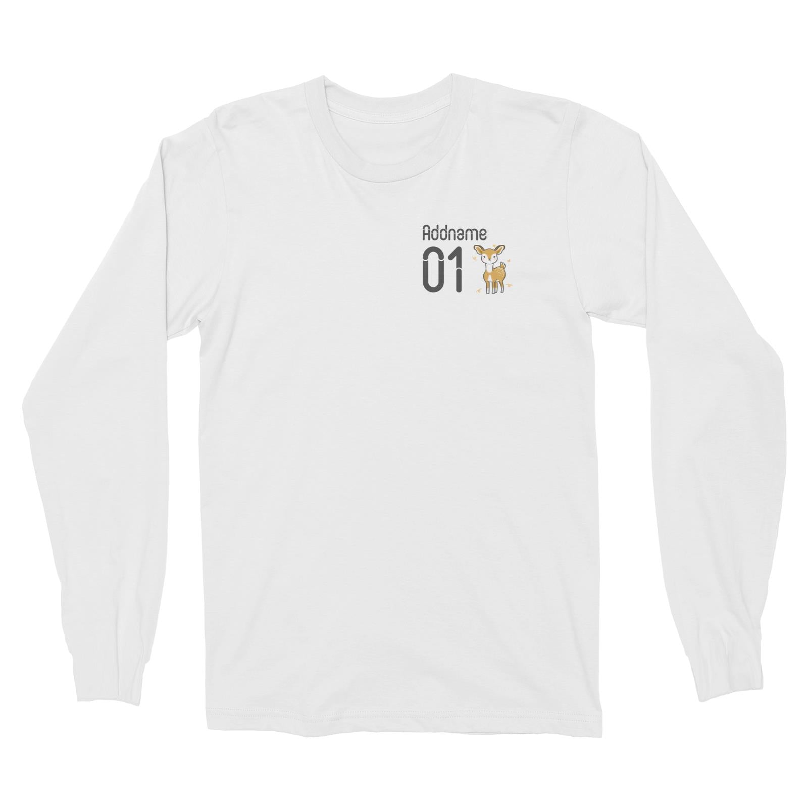 Pocket Name and Number Cute Hand Drawn Style Deer Long Sleeve Unisex T-Shirt