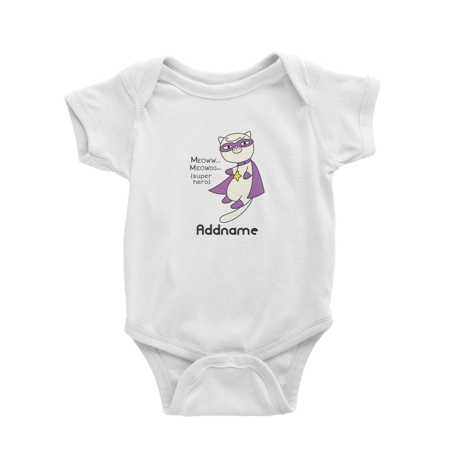 Cool Cute Animals Cats Meoww Super Hero Addname Baby Romper