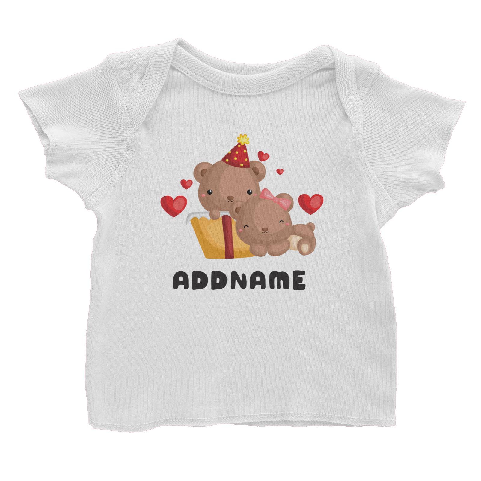 Birthday Friendly Animals Happy Two Bears Open Present Addname Baby T-Shirt