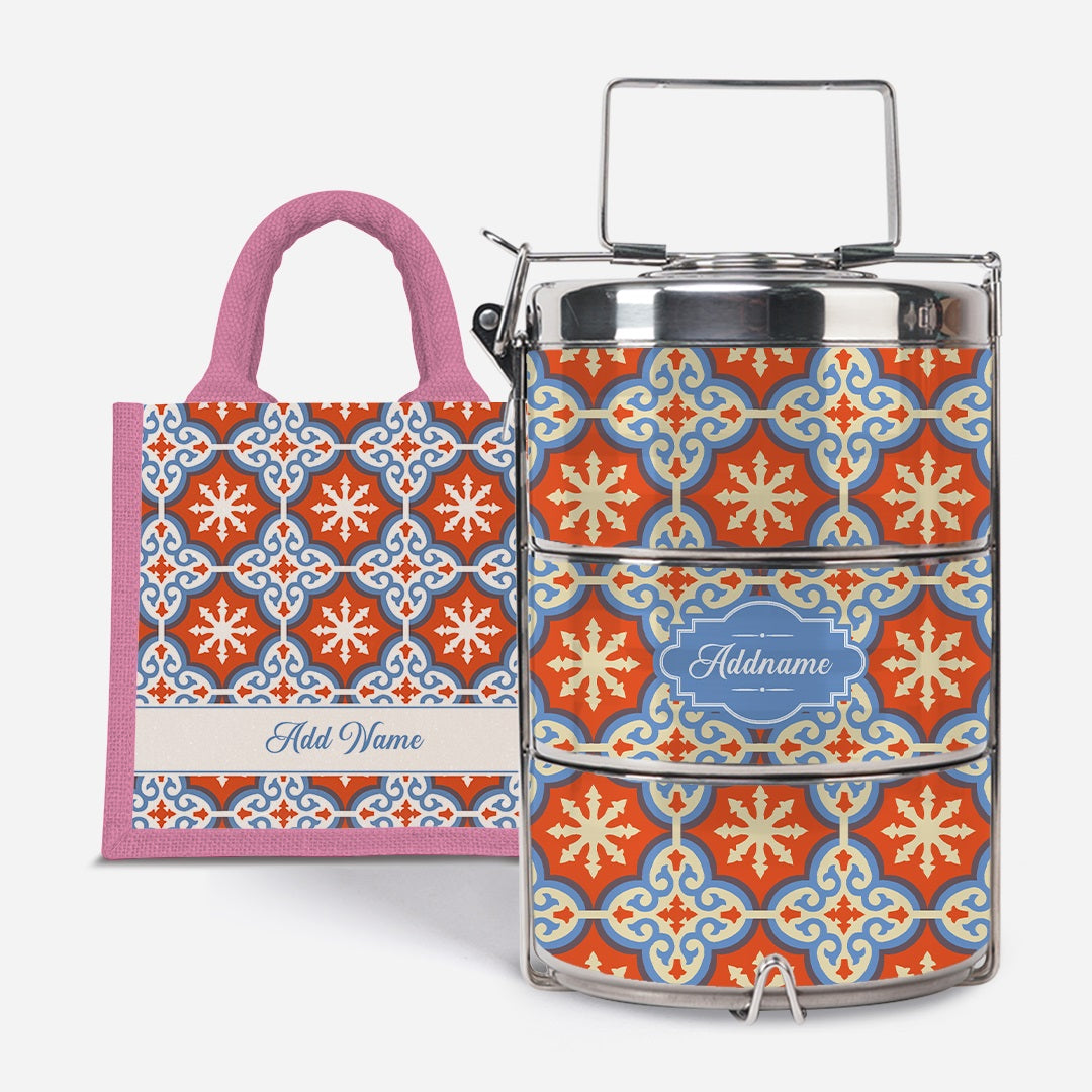 Moroccan Series Premium Tiffin With Half Lining Lunch Bag  - Cherqi Light Pink