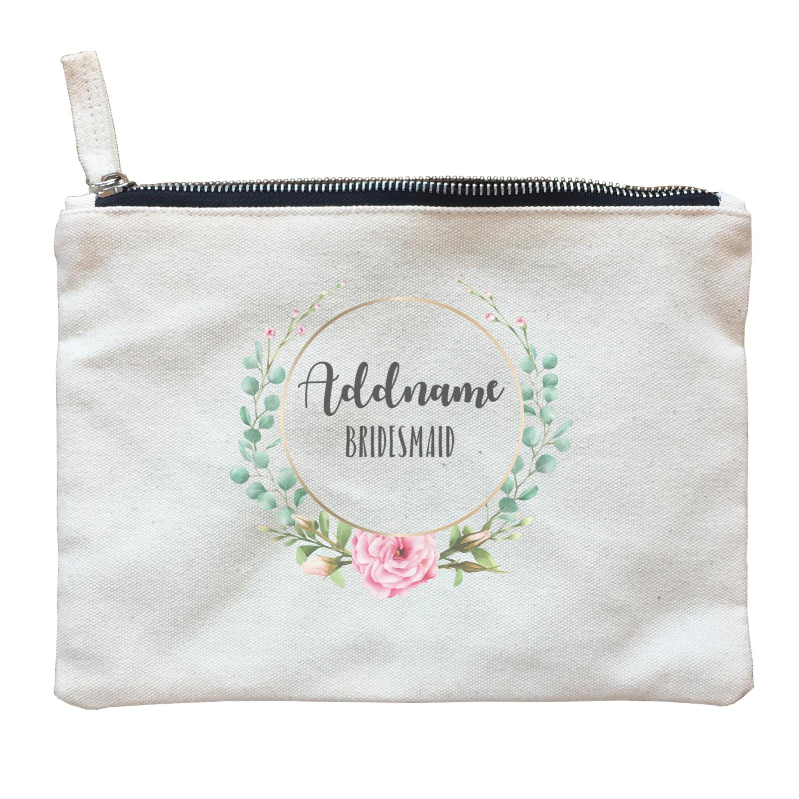 Bridesmaid Floral Modern Pink Flowers With Circle Bridesmaid Addname Zipper Pouch