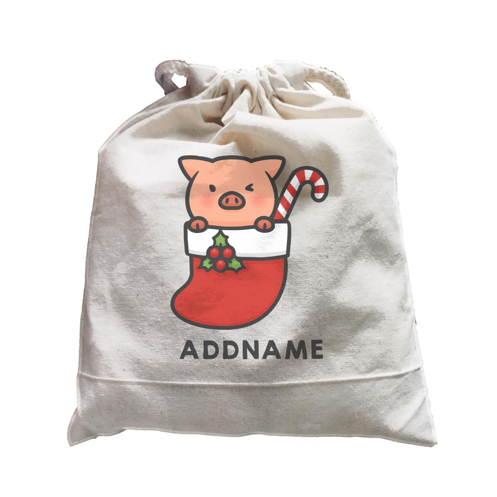 Xmas Cute Pig In Christmas Sock Addname Accessories Satchel