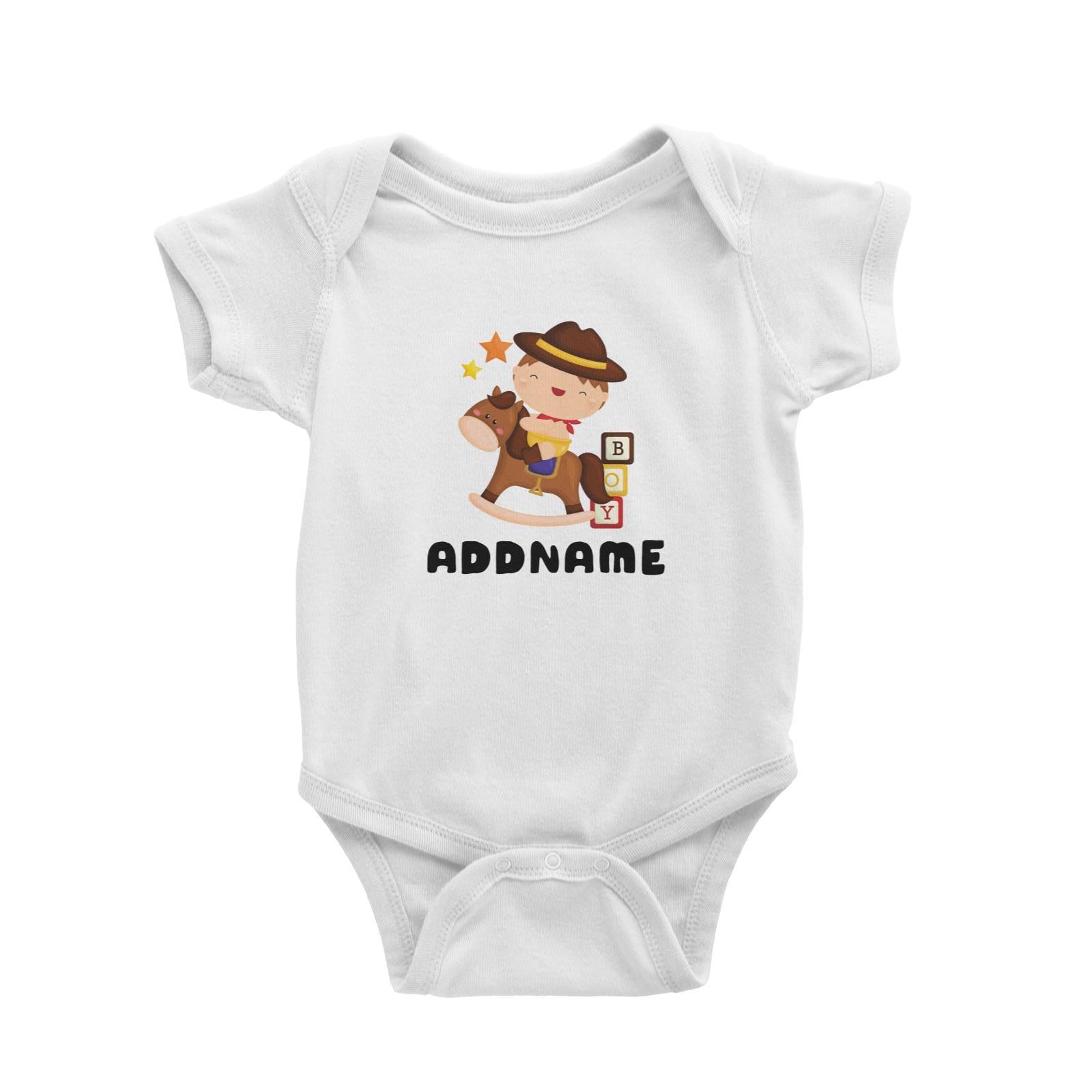 Birthday Cowboy Style Little Cowboy Playing Toy Horse Addname Baby Romper