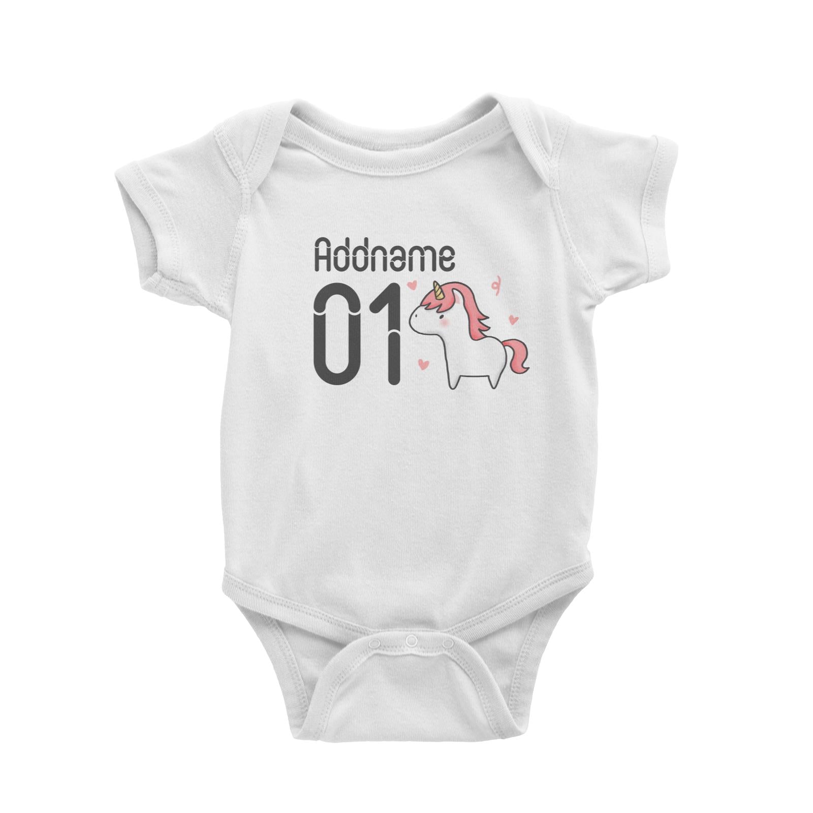 Name and Number Cute Hand Drawn Style Unicorn Baby Romper (FLASH DEAL)
