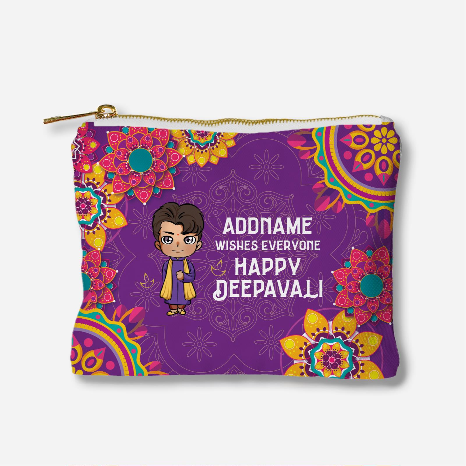 Deepavali Chibi Full Print Zipper Pouch - Man Front Addname Wishes Everyone Deepavali