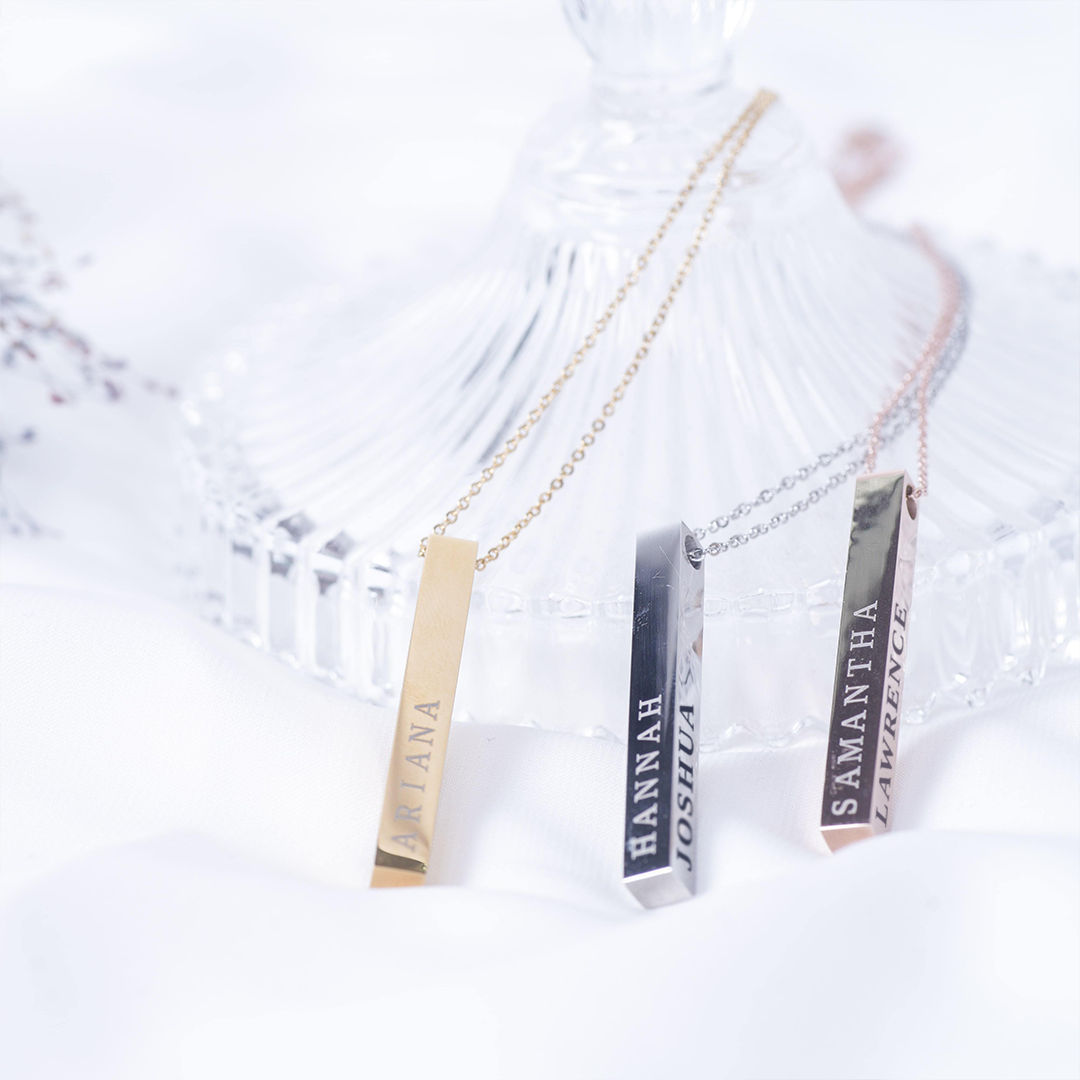 4 Sided Vertical Bar Personalised Name Necklace