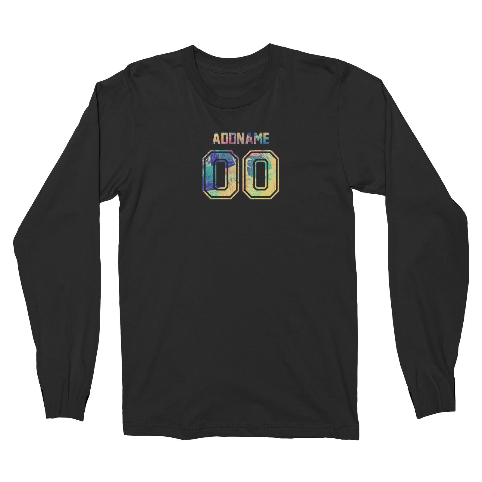 Adults Jersey Colourful Nature Pattern With Name and Number Long Sleeve Unisex T-Shirt