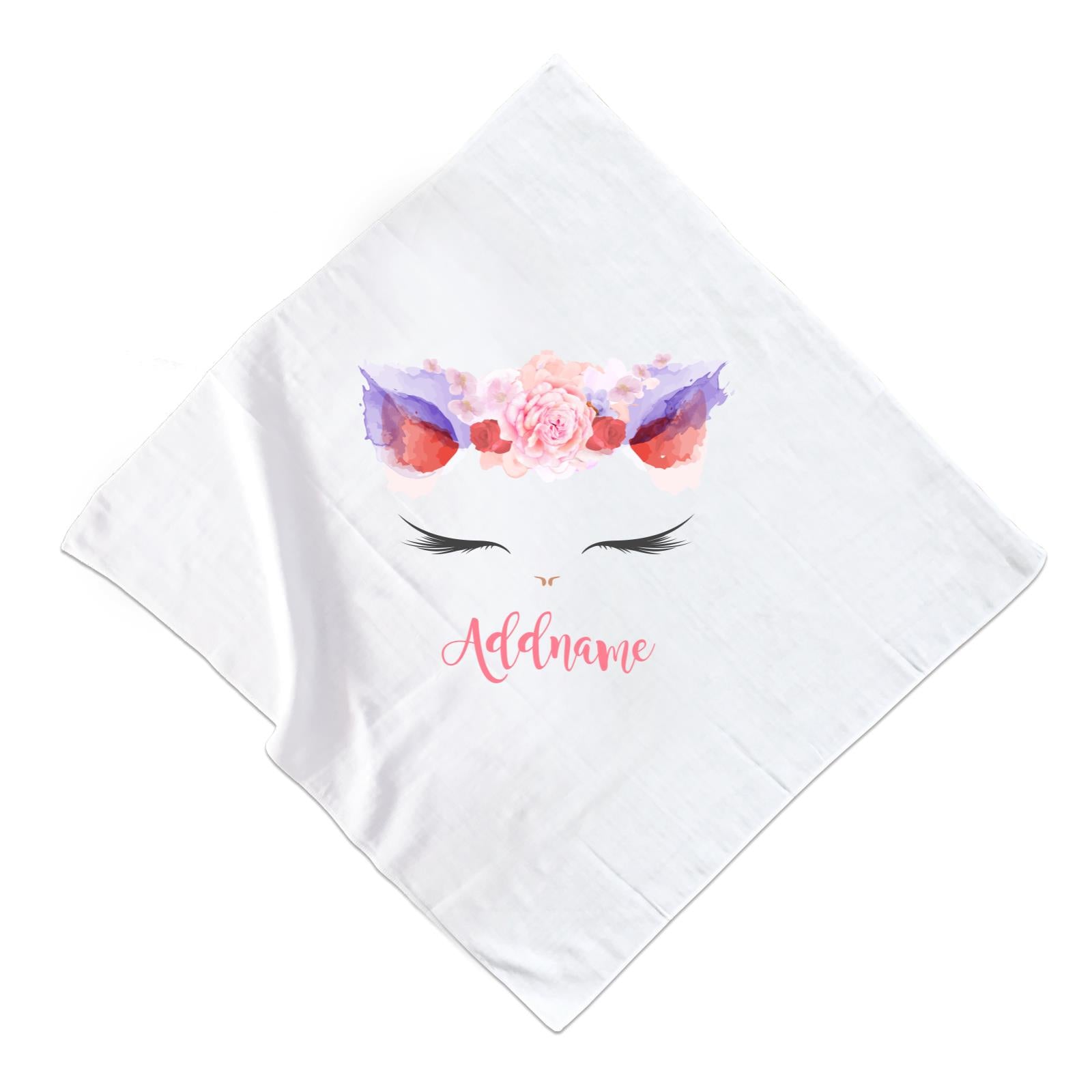 Pink and Red Roses Garland Cat Face Addname Muslin  Square
