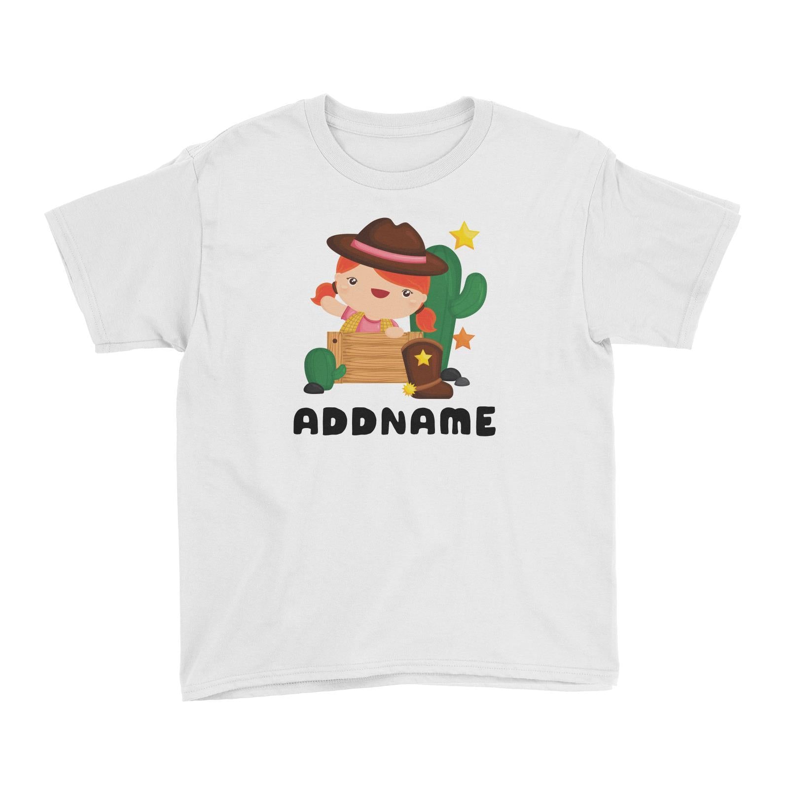 Birthday Cowboy Style Little Cowgirl Playing Wooden Box Addname Kid T-Shirt