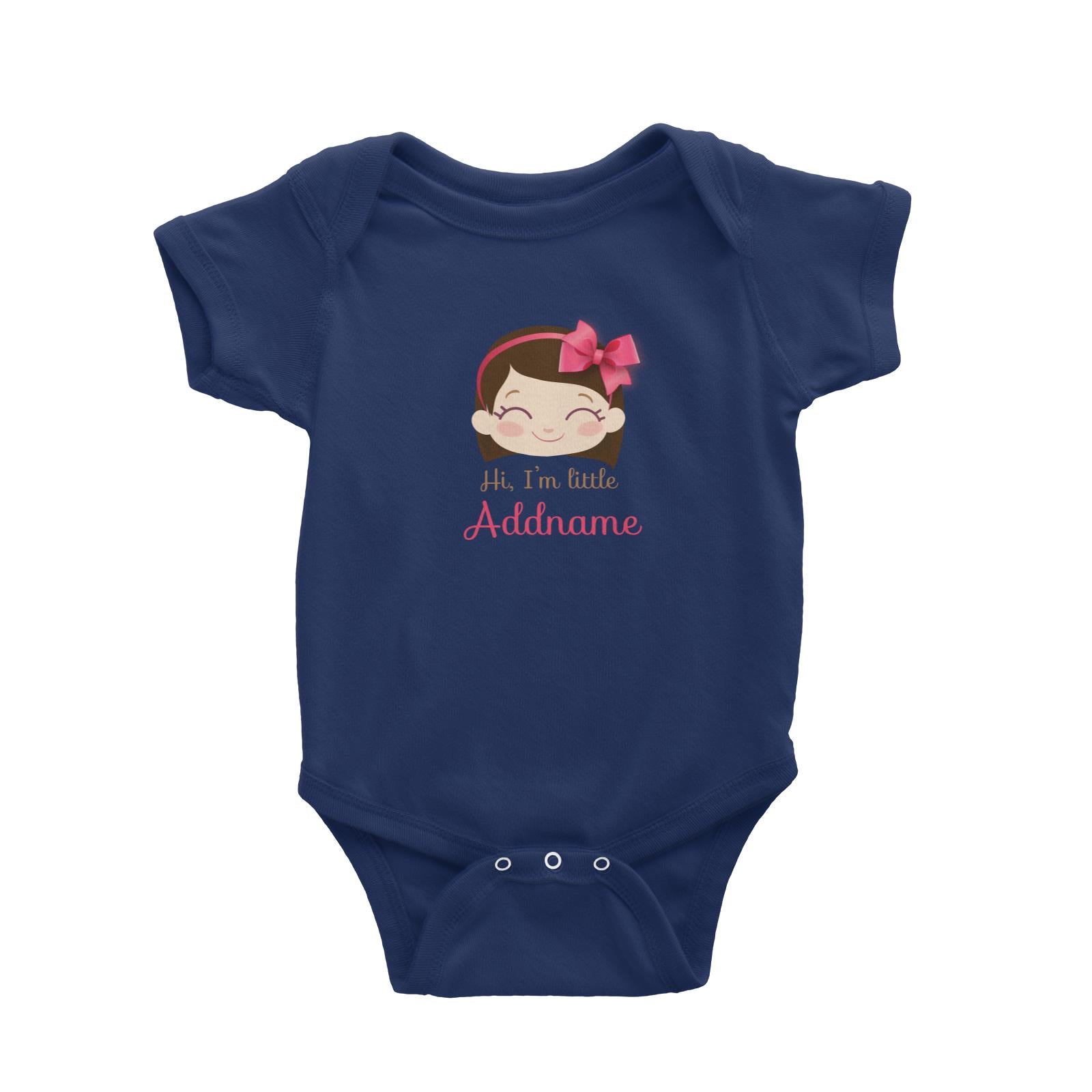Cute Girl with Pink Bow Hi I Am Little Addname Baby Romper