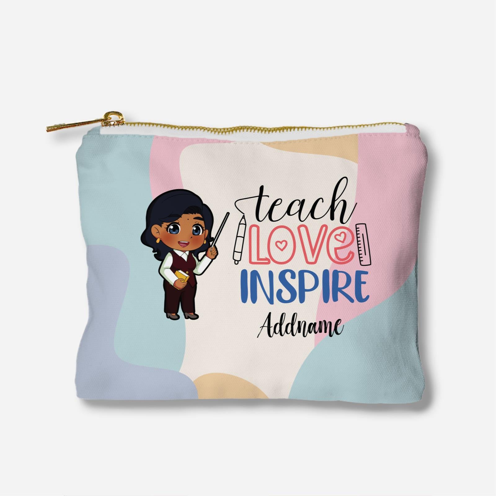 Teach Love Inspire With Chibi Indian Female Teacher Full Print Zipper Pouch