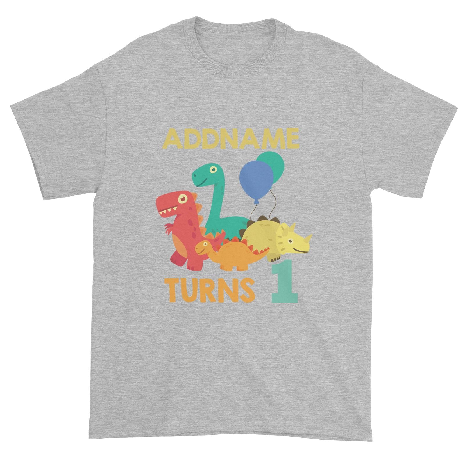 Cute Dinosaur Birthday Theme Personalizable with Name and Date Unisex T-Shirt
