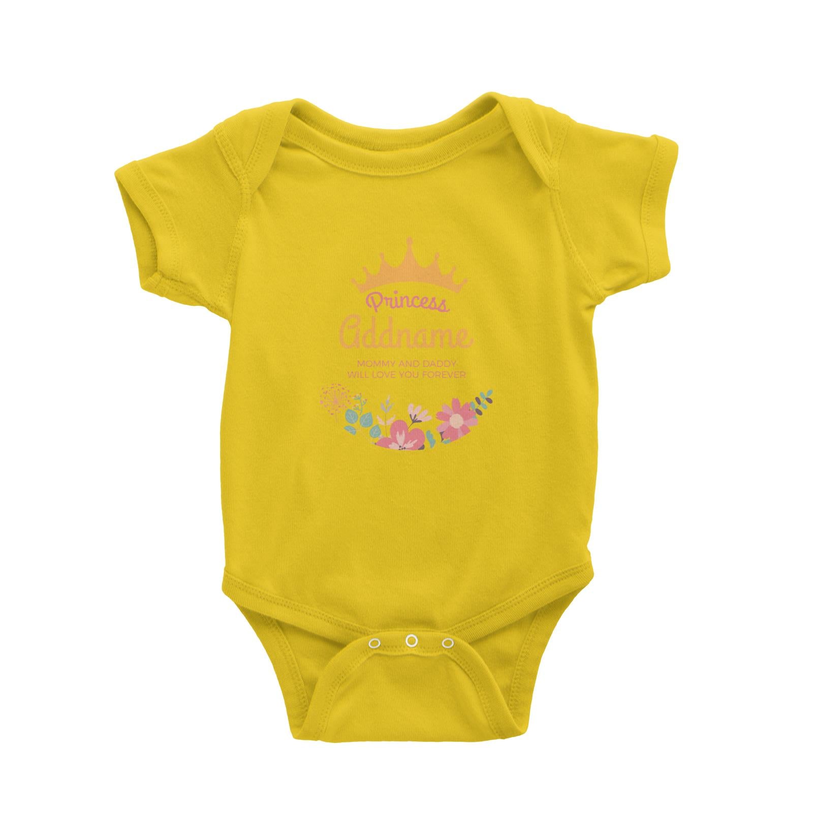 Princess with Tiara and Flowers 2 Personalizable with Name and Text Baby Romper