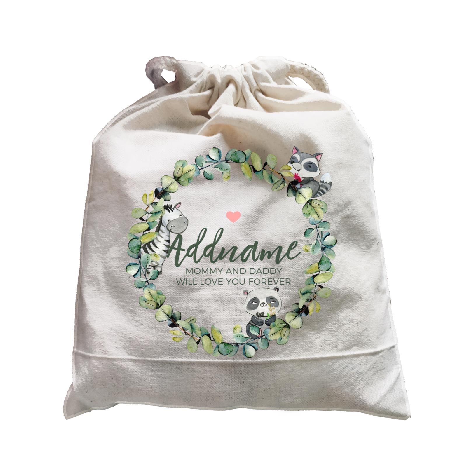 Watercolour Panda Zebra and Racoon Leaf Wreath Personalizable with Name and Text Satchel