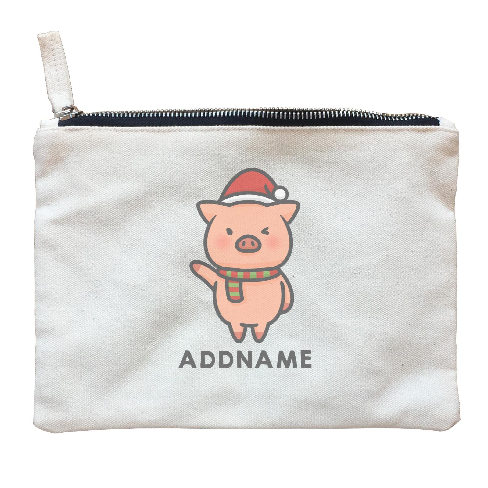 Xmas Cute Pig Christmas Hat Addname Accessories Zipper Pouch
