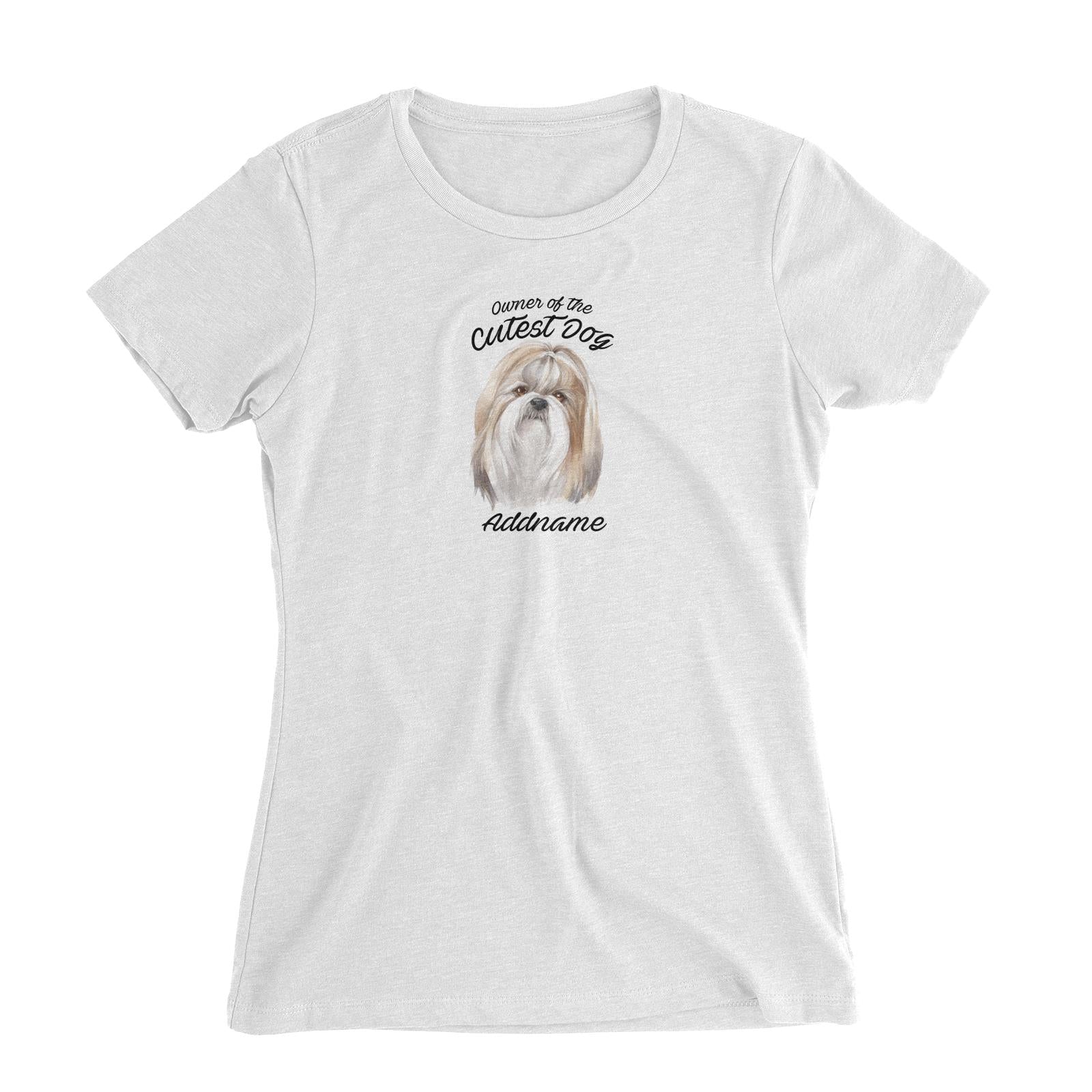 Watercolor Dog Owner Of The Cutest Dog Shih Tzu Addname Women's Slim Fit T-Shirt
