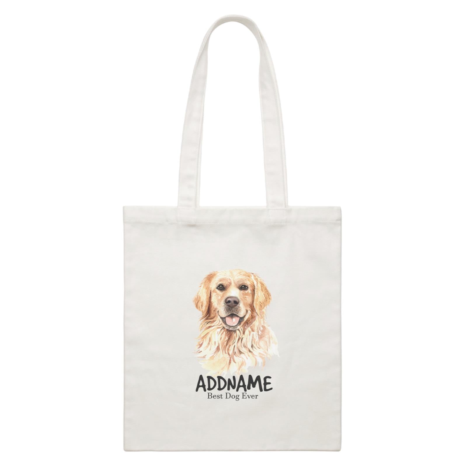 Watercolor Dog Golden Retriever Happy Best Dog Ever Addname White Canvas Bag