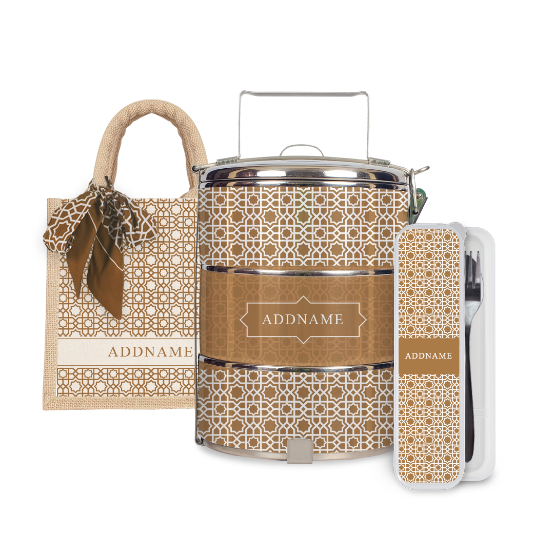 Annas Series - Sand Half Lining Lunch Bag, Tiffin Carrier and Cutlery Set