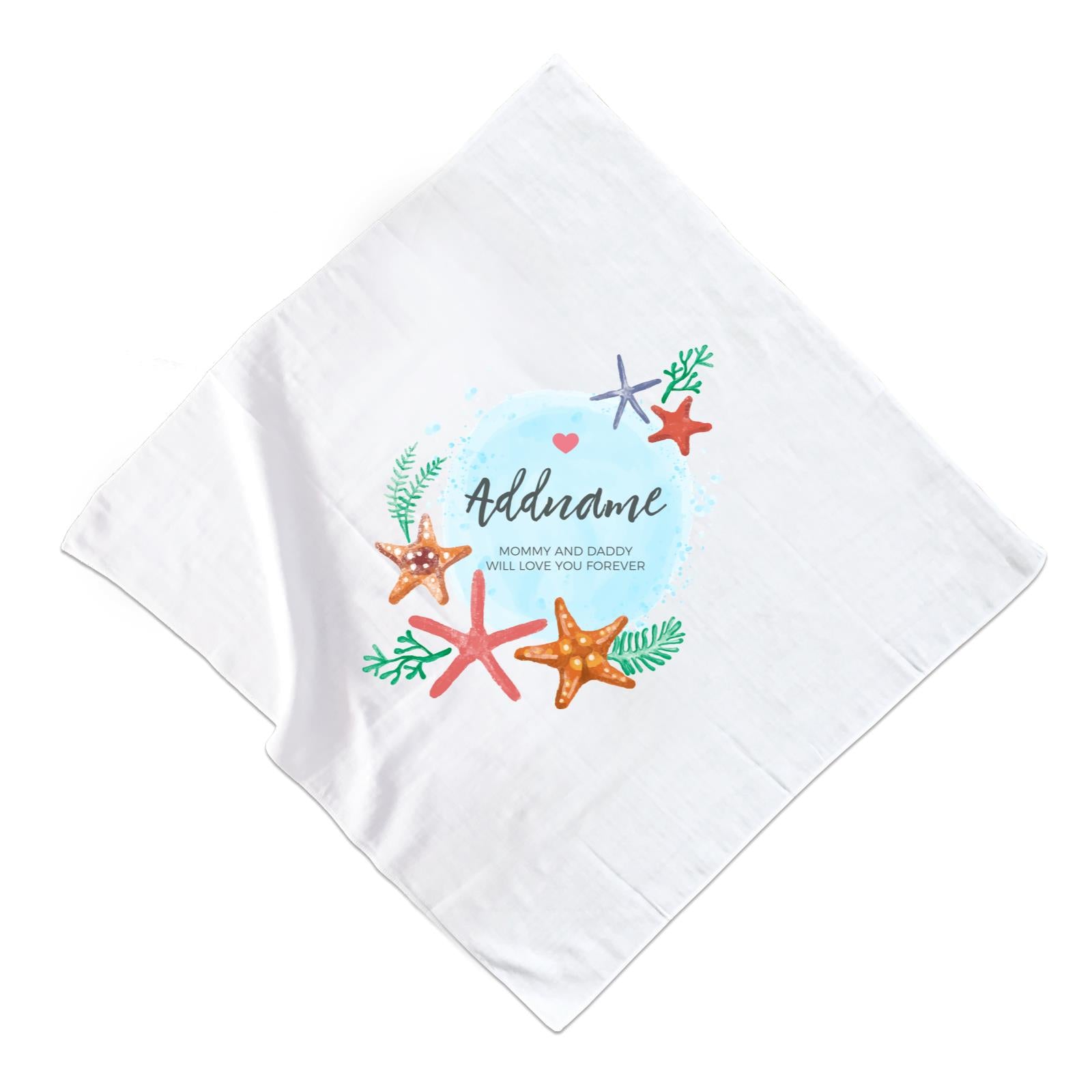 Watercolour Starfish and Coral Elements Personalizable with Name and Text Muslin Square