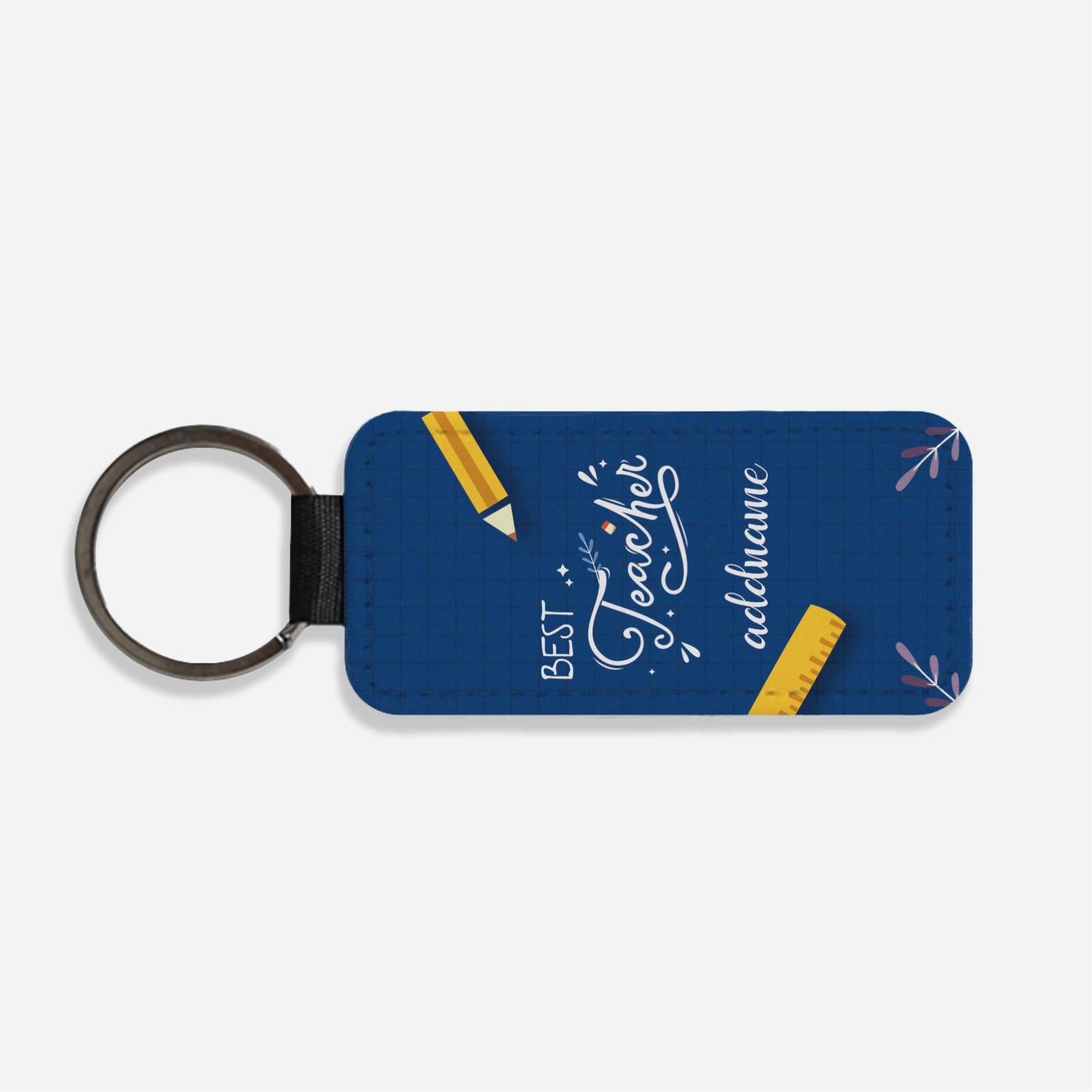 Navy Blue Best Teacher With Floral Elements Classic Keychain