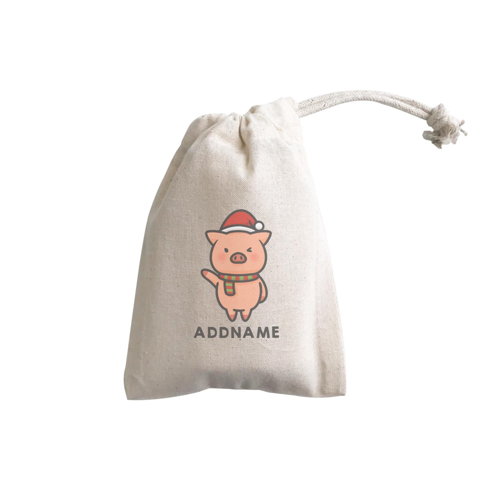 Xmas Cute Pig Christmas Hat Addname GP Gift Pouch