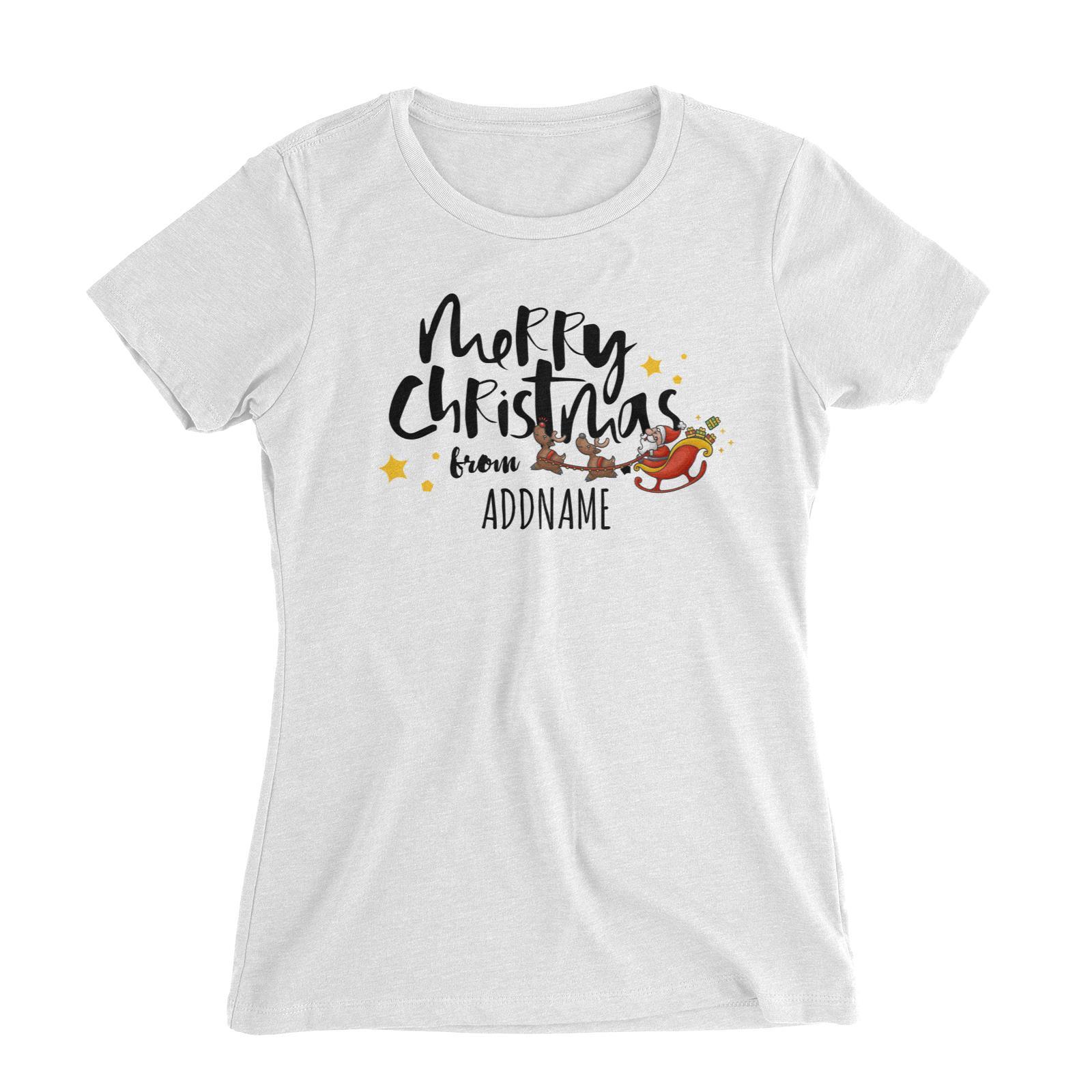 Cute Santa's Sleigh Merry Christmas Greeting Addname Women's Slim Fit T-Shirt  Personalizable Designs Matching Family