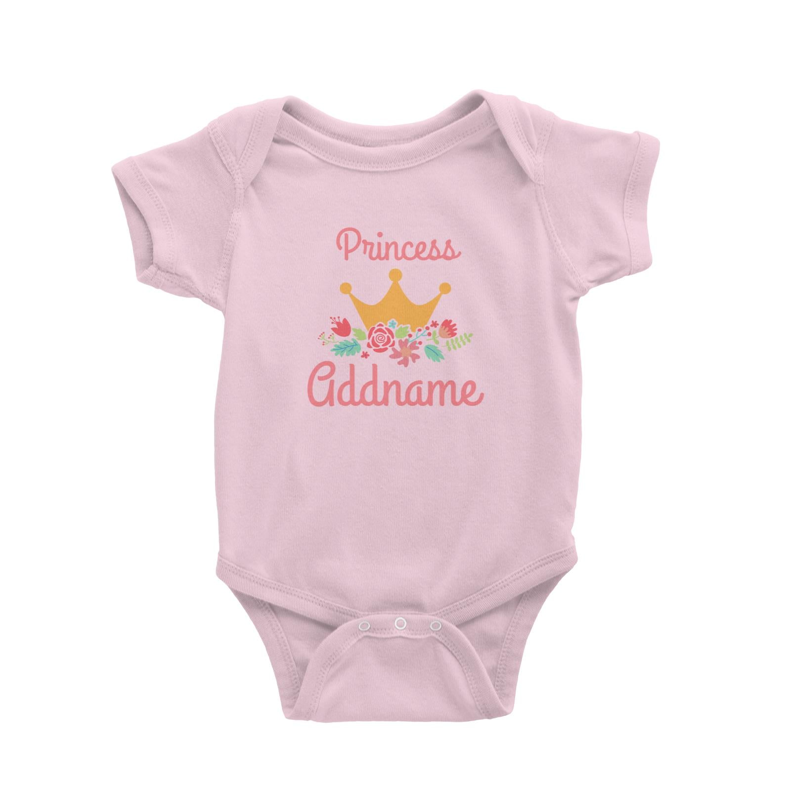 Princess Addname with Tiara and Flowers Baby Romper