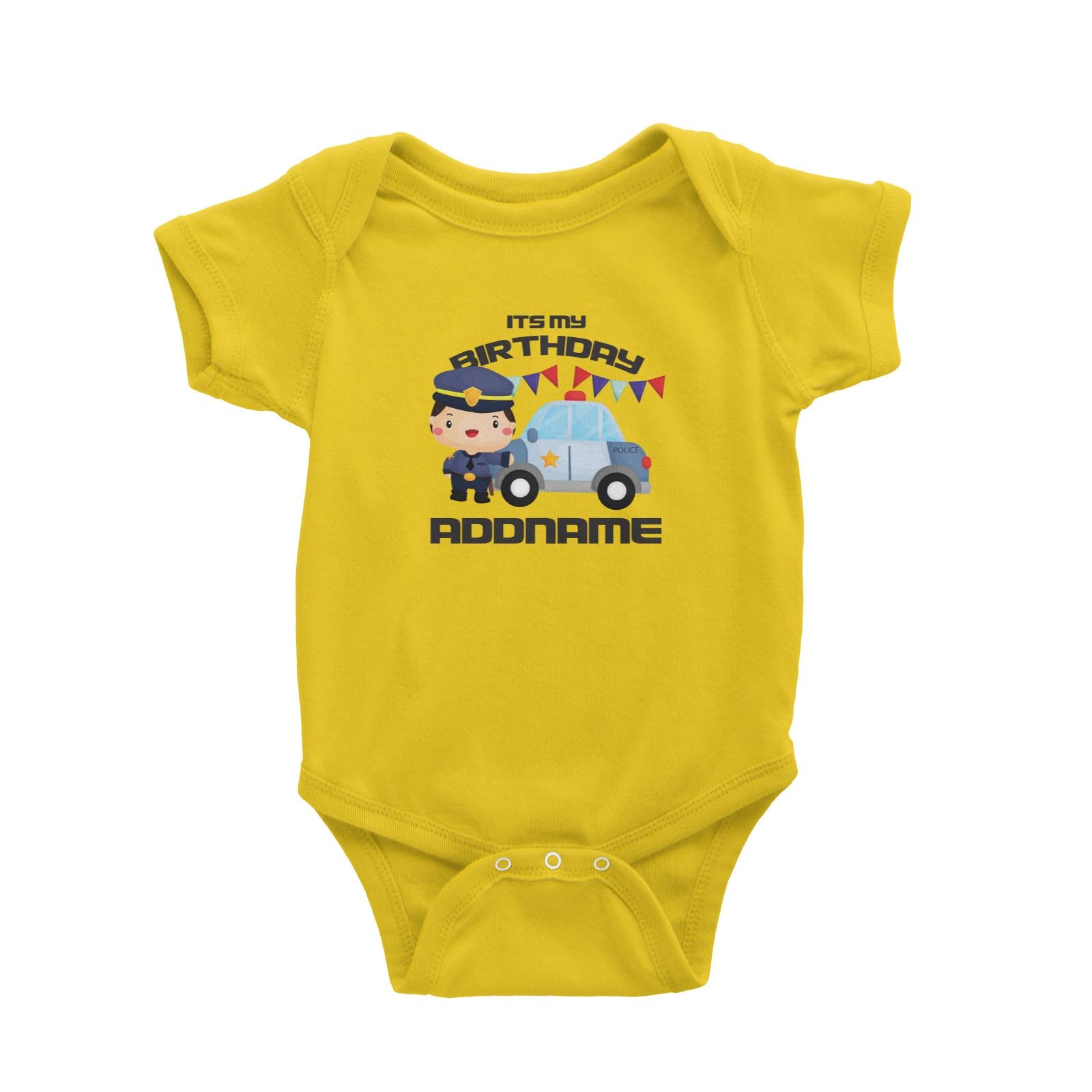 Birthday Police Officer Boy In Suit With Police Car Its My Birthday Addname Baby Romper