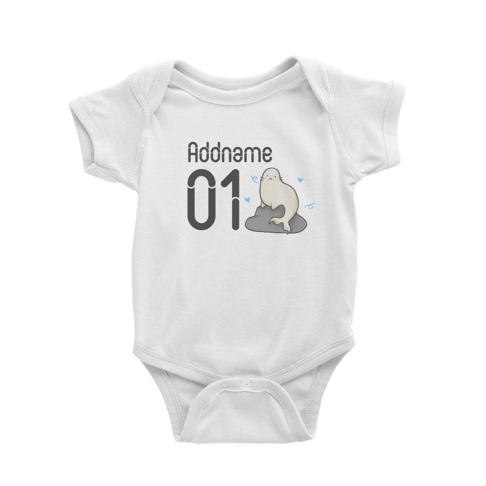 Name and Number Cute Hand Drawn Style Seal Baby Romper (FLASH DEAL)