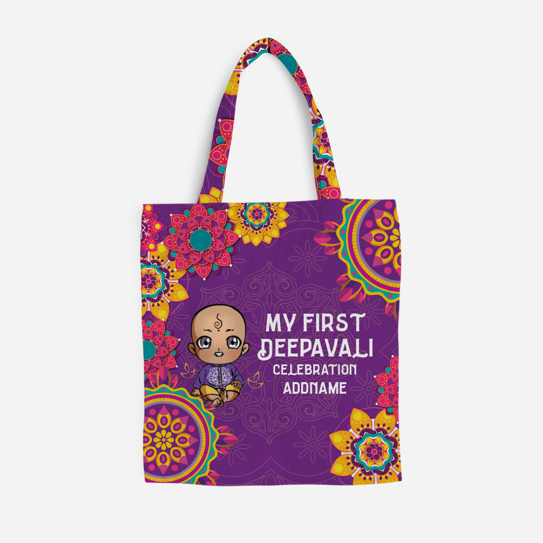 Deepavali Chibi Full Print Canvas Bag - Baby Boy First Deepavali Addname