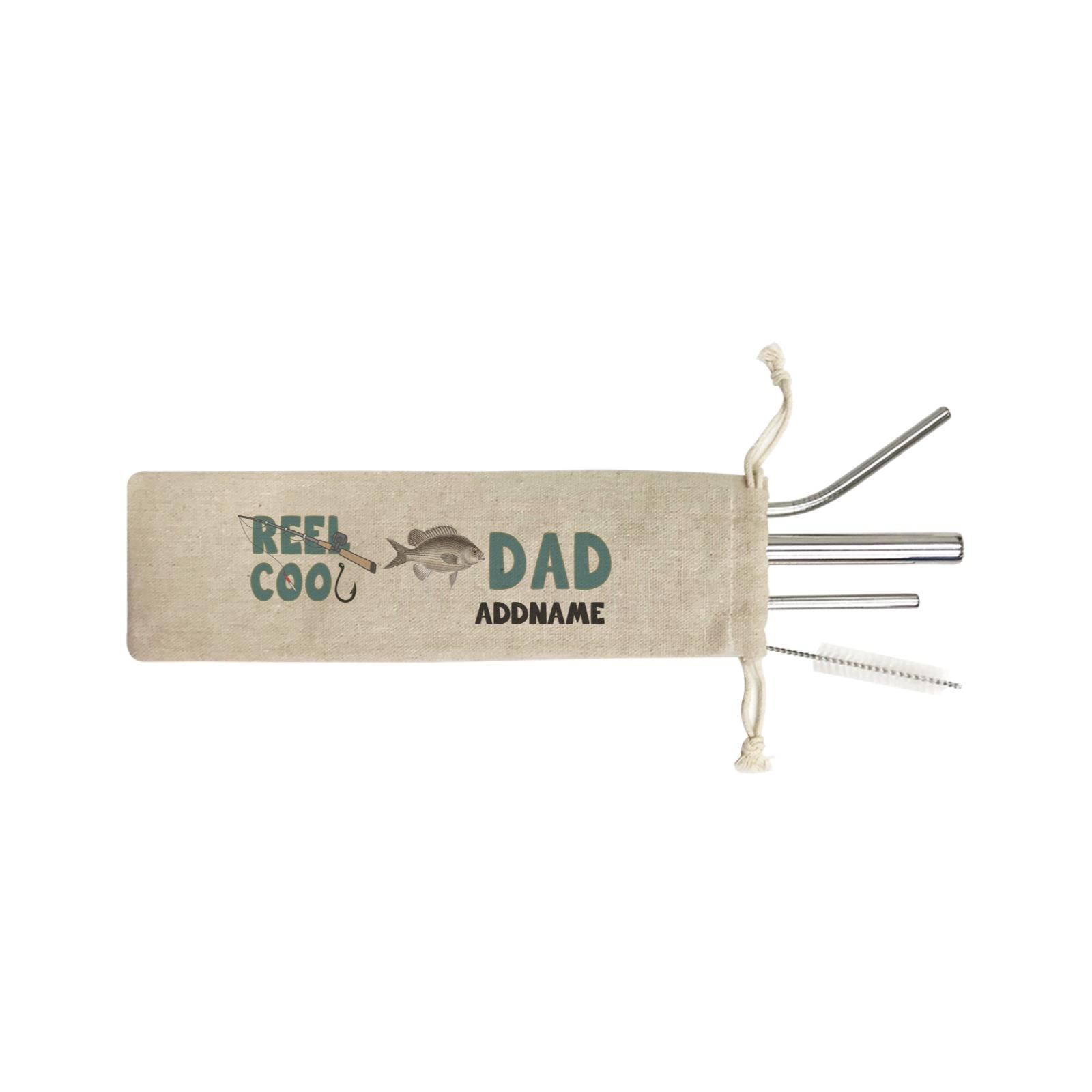 Reel Cool Dad Addname SB 4-In-1 Stainless Steel Straw Set in Satchel