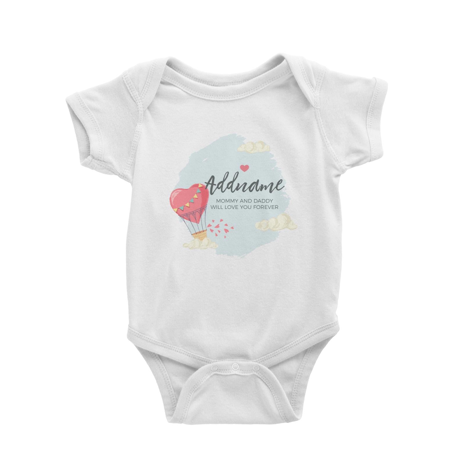 Heart Shaped Hot Air Balloon with Hearts and Clouds Personalizable with Name and Text Baby Romper