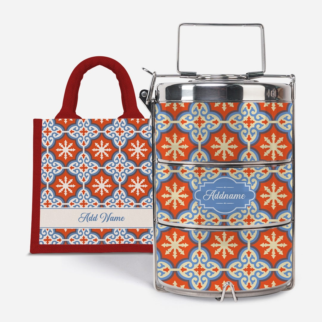 Moroccan Series Premium Tiffin With Half Lining Lunch Bag  - Cherqi Red