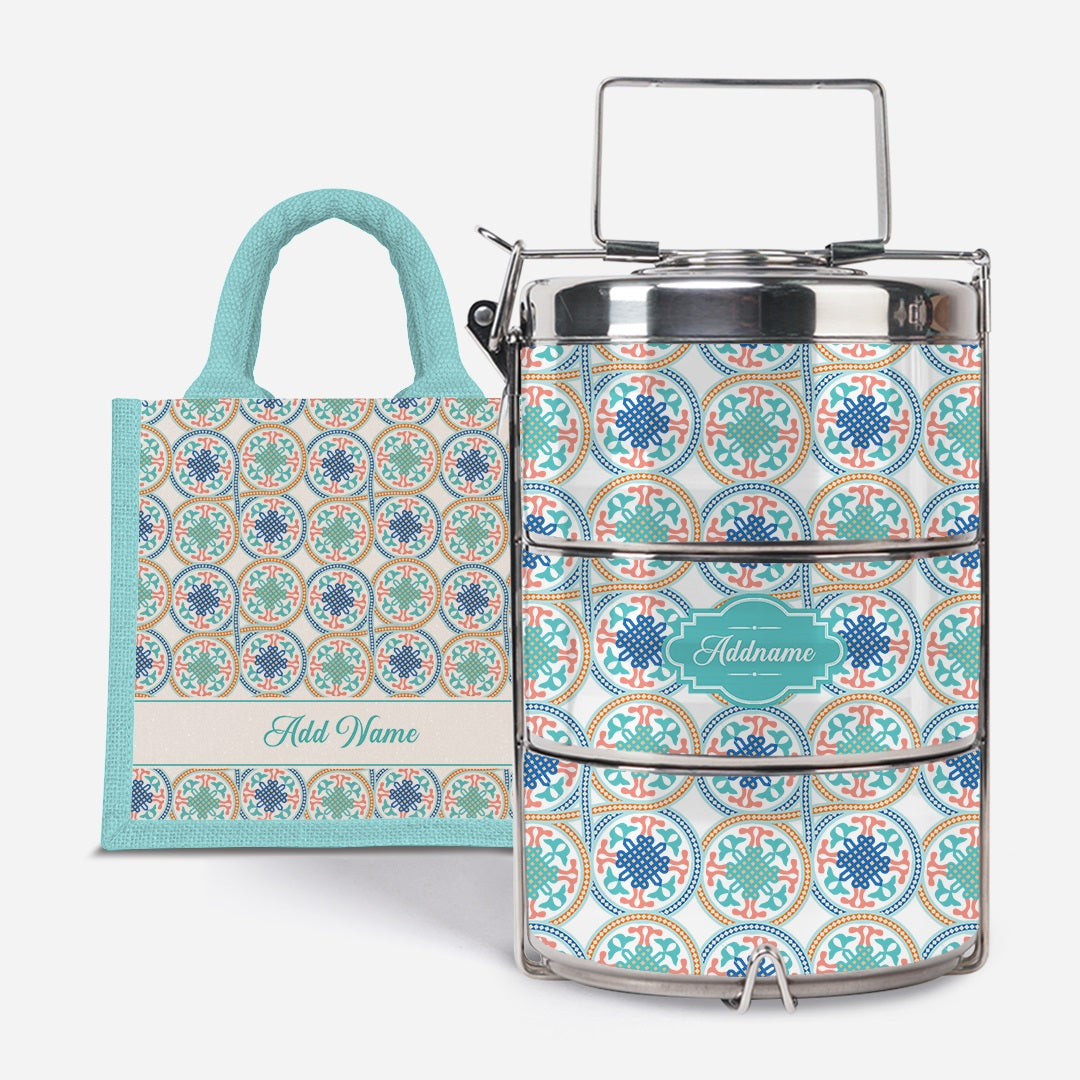 Moroccan Series Premium Tiffin With Half Lining Lunch Bag  - Chahid Light Blue