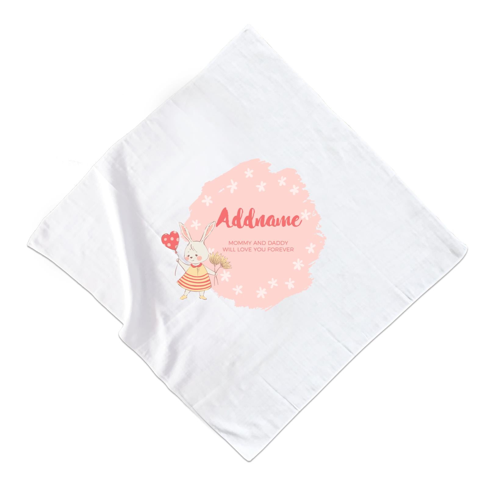 Cute Girl Rabbit with Heart Balloon Personalizable with Name and Text Muslin Square