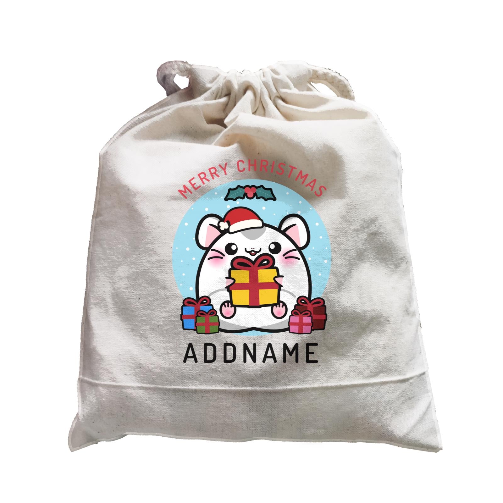 Merry Christmas Cute Santa Boy Hamster with Gifts Satchel