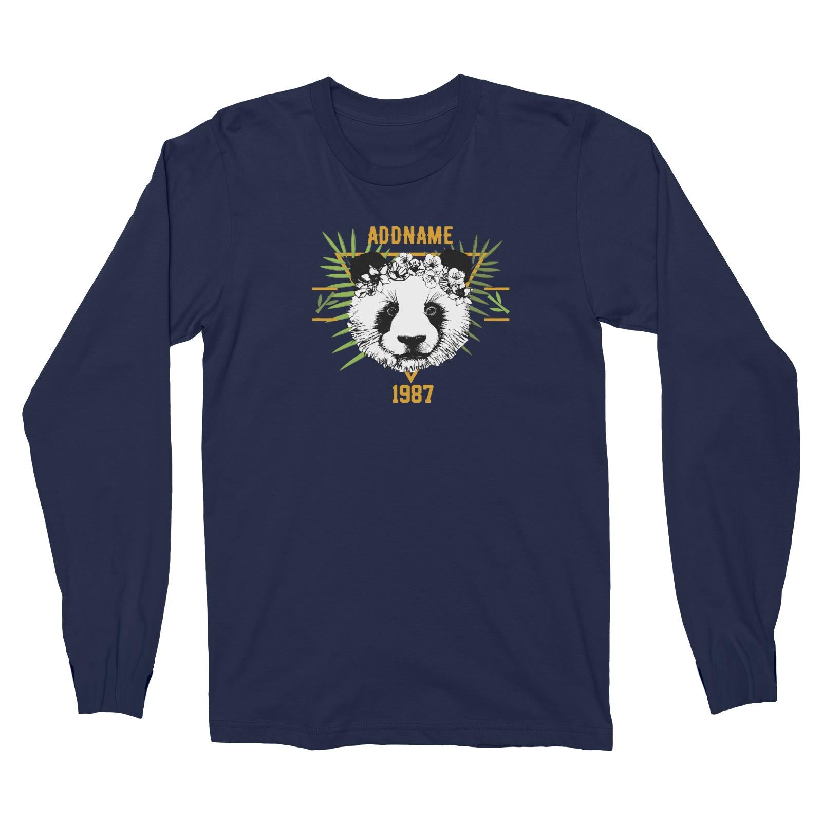 Jersey Panda With Flower Personalizable with Name and Year Long Sleeve Unisex T-Shirt